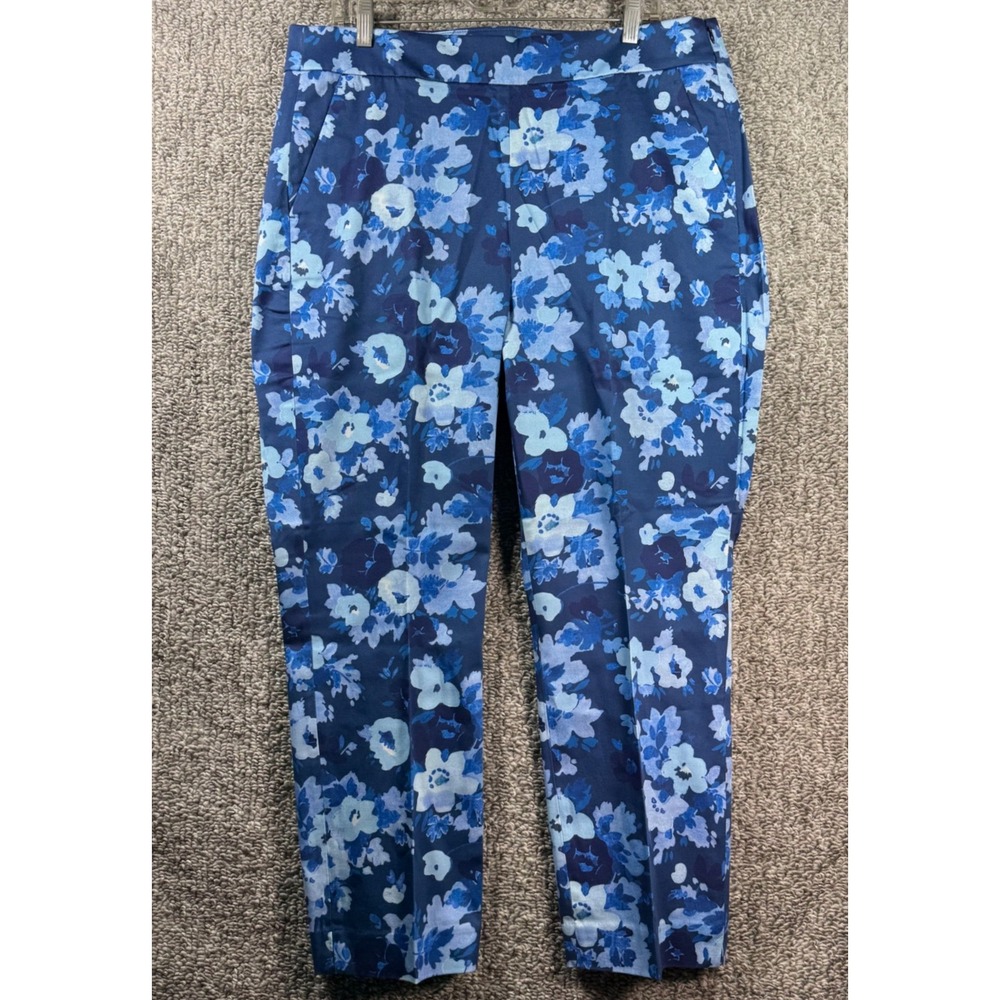 J.Crew Floral Ankle Pants Blue Botanical Re-Imagined Preppy Women Size 16